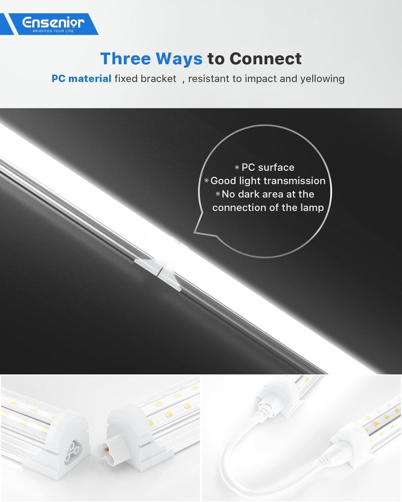 Ensenior 4 Pack 4 FT Led Shop Lights, 6000K Clear White, 5000LM Super Bright, 36W Equivalency 468W, Commercial Bay Lighting, U-Shaped Linkable Shop Lights Plug in for Garage, Workshop, FCC Certified - Image 3